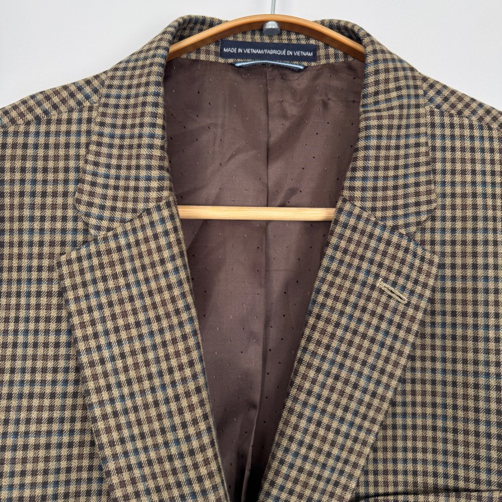 Tommy Hilfiger Mens 44R Brown Micro Check Two Button Blazer Sport Coat